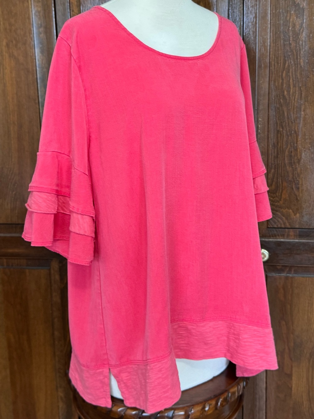 Romantic Cottagecore Pink Tencel Ruffle Sleeve Flowy Soft Surroundings Blouse XL